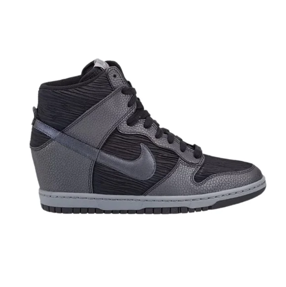 Nike Dunk Sky High Wedge Black Metallic Hematite Pleated Sneaker 6.5 528899-015 - Picture 9 of 9